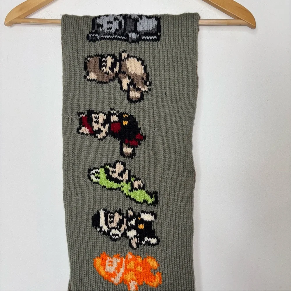 Hand Knit Super Mario Bros Themed Scarf 10” X 64” OOAK